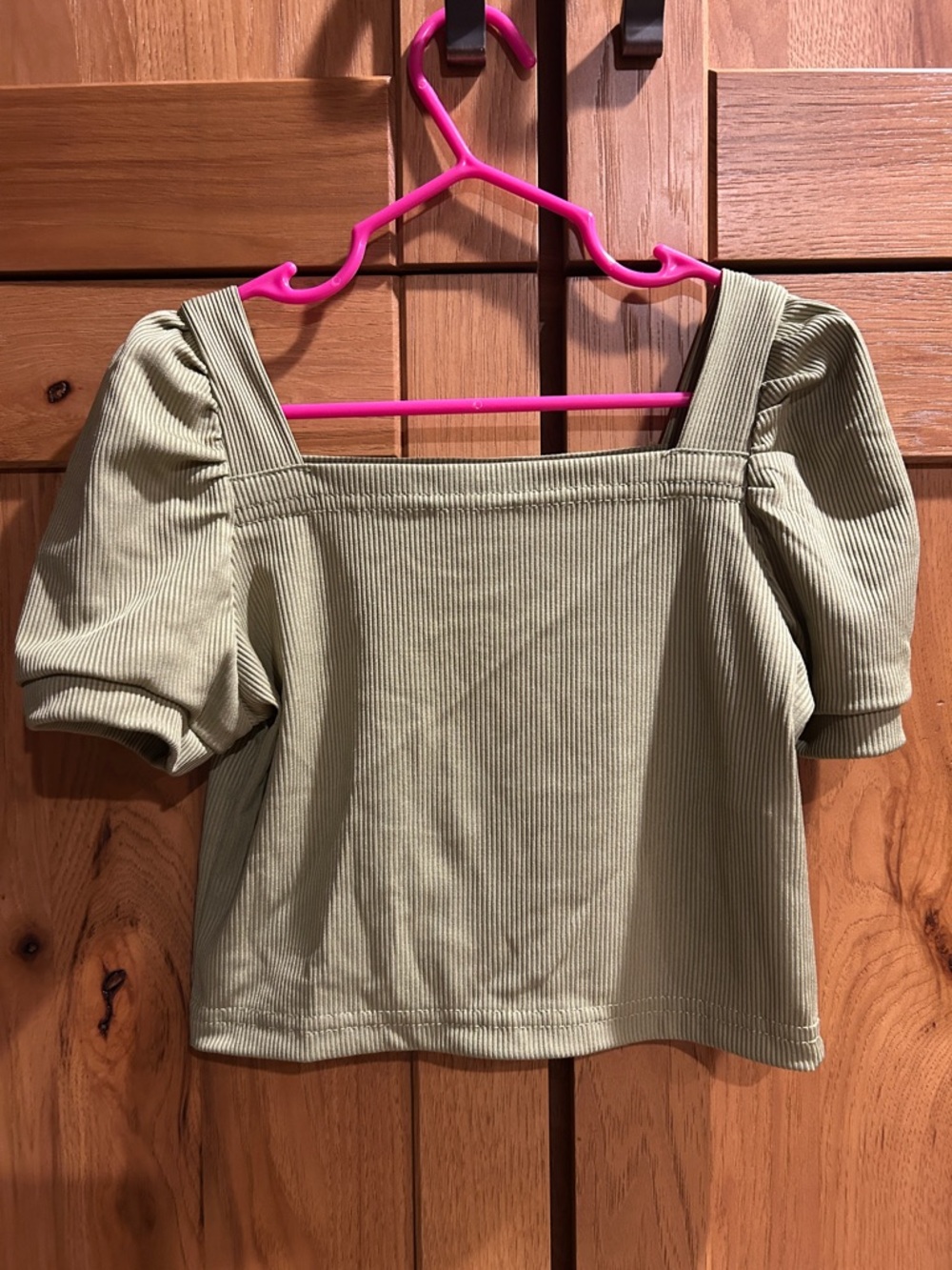 Square Neck Puff Sleeve Top - Olive Green